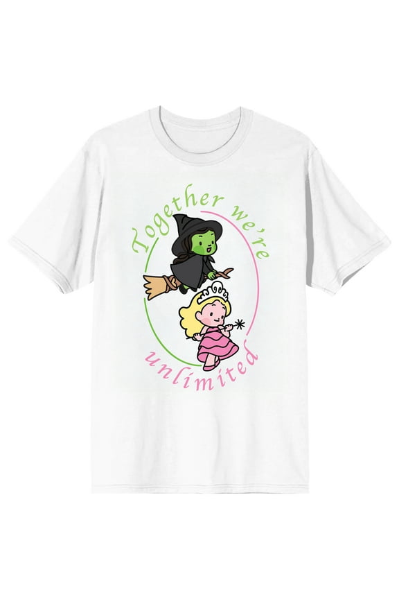 Wicked: Part 1 Together we're unlimited Elphaba & Glinda Kawaii on White Short Sleeve Adult T-Shirt-Small