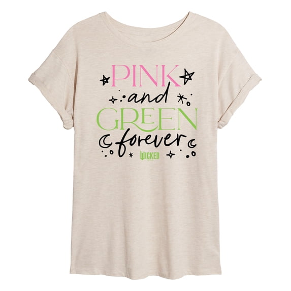 Wicked - Pink and Green Forever - Juniors Oversized Graphic T-Shirt