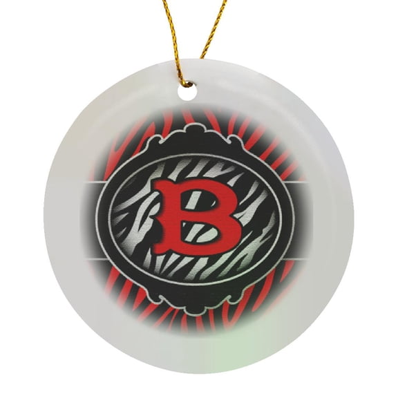 3drose, Wicked Red Zebra Initial Letter B, Circle Porcelain Ornament