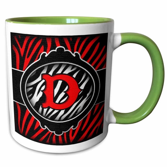 3drose, Wicked Red Zebra Initial Letter D, 15oz Two-tone Green Mug