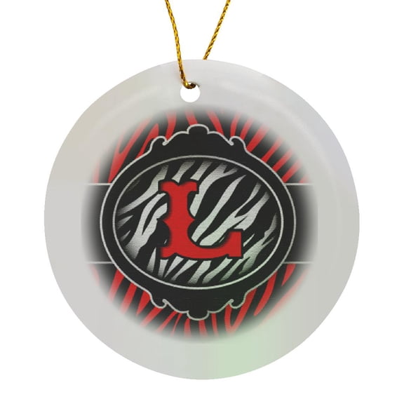 3drose, Wicked Red Zebra Initial Letter L, Circle Porcelain Ornament