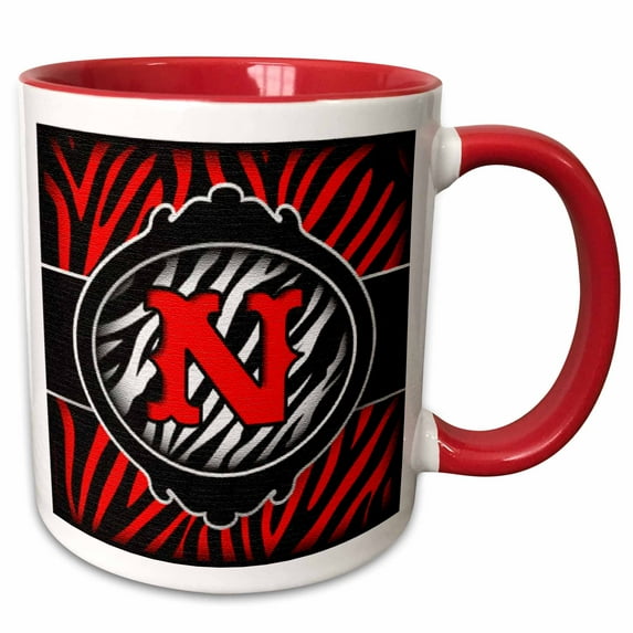 3drose, Wicked Red Zebra Initial Letter N, 15oz Two-tone Red Mug