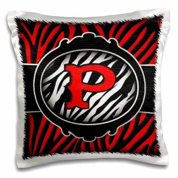 3dRose, Wicked Red Zebra Initial Letter P, 16x16 inch Pillow Case