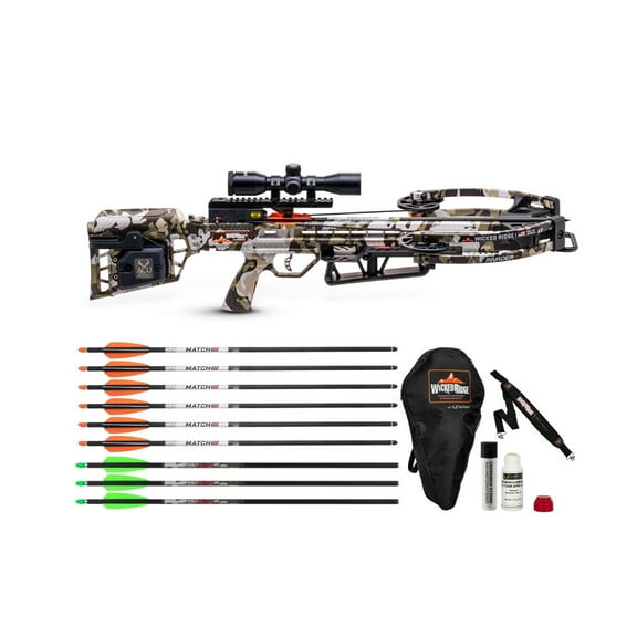 Wicked Ridge Invader M1 De-Cock Crossbow with Scope Bundle with Soft Case, Alpha-Nock Carbon Arrow, Alpha-Blaze Lighted Carbon Arrows, Neoprene Sling, Conditioner, and Premium Lubricant (7 Items)