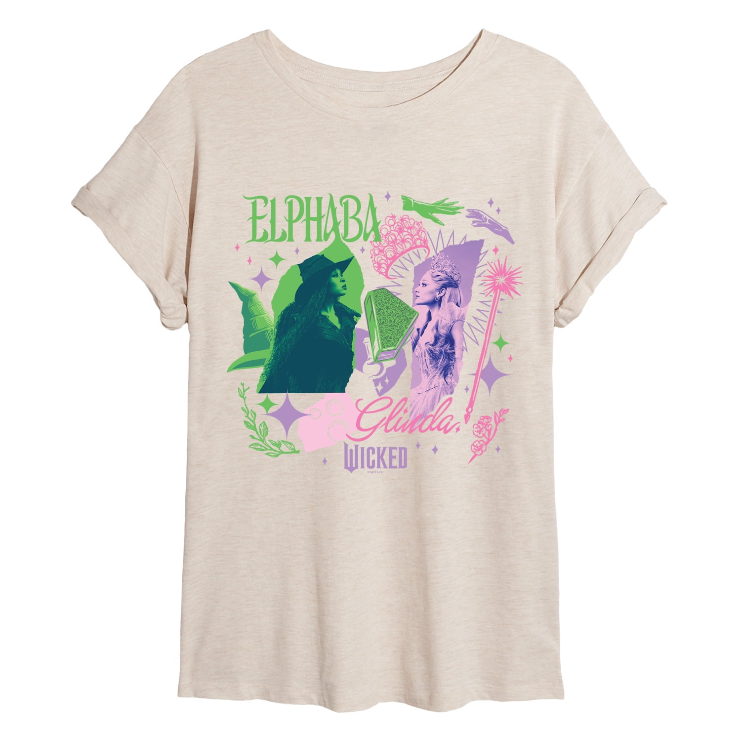 Wicked - Scrapbook Elphaba and Glinda - Juniors Oversized Graphic T ...