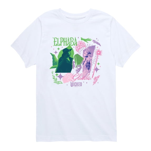 Wicked - Scrapbook Elphaba and Glinda - Youth Boys Short Sleeve Graphic T-Shirt