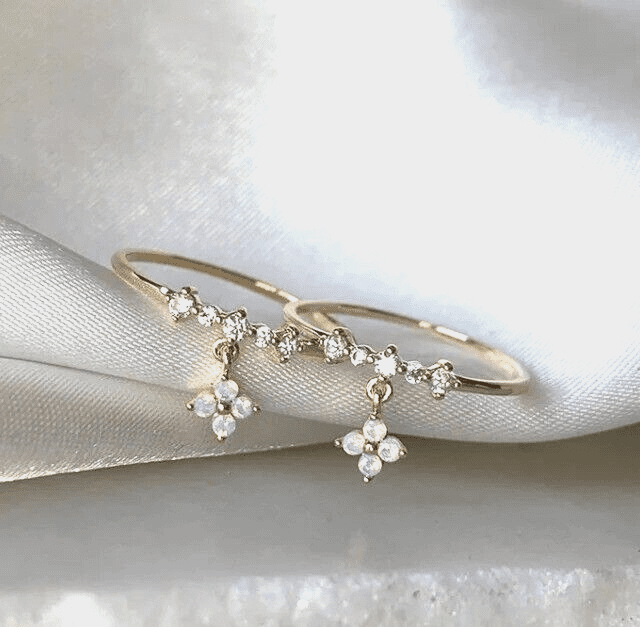 Wicked Silk Dainty Adjustable Floral Flower Crystal Rings - 3. 1x Pink ...