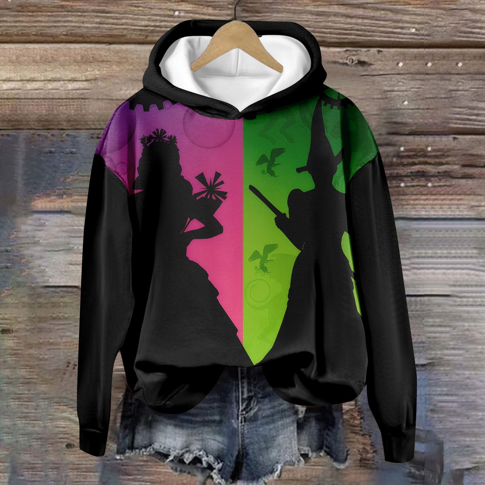 The Musical Witch Hoodie Comfortable Unisex Pullover Sweatshirt with Unique Graphic Design Army Green M