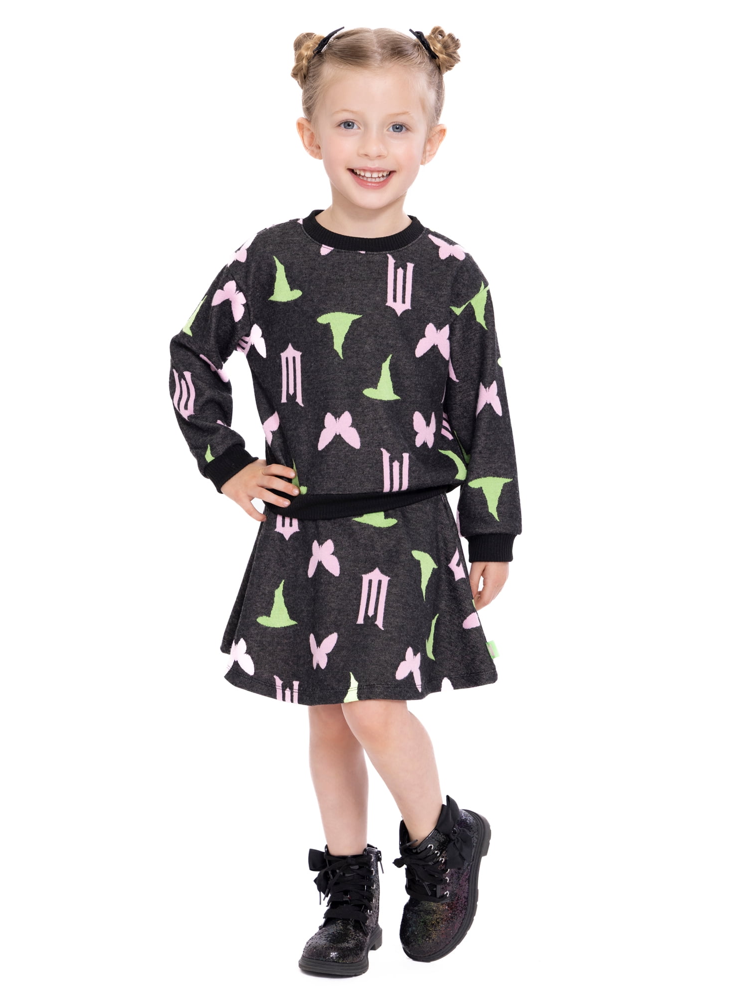 Wicked Toddler Girls Intarsia Graphic Sweater and Skirt Set, 2-Piece, Sizes 2T-5T