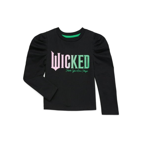Wicked Toddler Girls Glitter Graphic Tee with Puff Long-Sleeves, Sizes 2T-5T