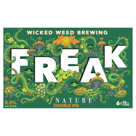 Wicked Weed Brewing Freak of Nature Double IPA Craft Beer, 6 Pack, 12 fl oz Aluminum Cans, 8.5% ABV