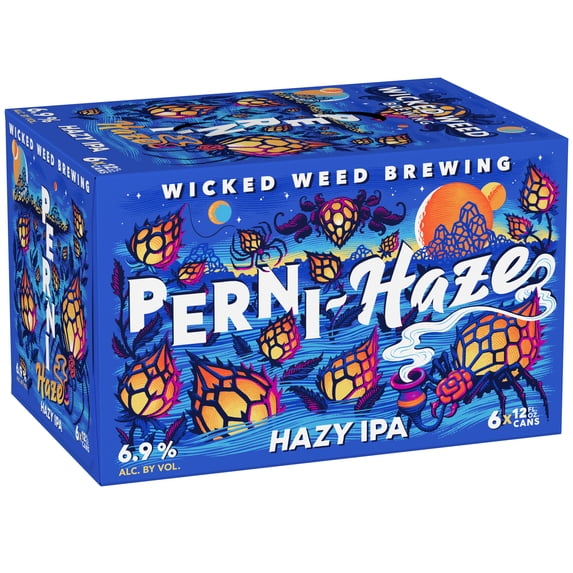 Wicked Weed Brewing Perni-Haze Hazy IPA Craft Beer, 6 pack, 12 fl oz Aluminum Cans, 6.9% ABV