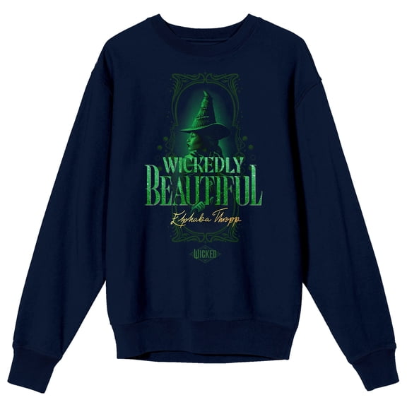 Wicked “Wickedly Beautiful” Elphaba Thropp Adult Navy Blue Crew Neck Sweatshirt-Small
