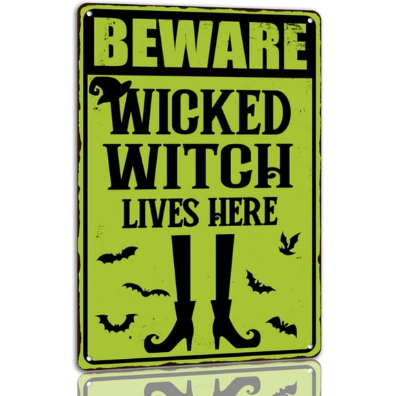 Wicked Witch Lives Here Tin Sign Halloween Metal Sign Vintage Halloween Witch Decor Signs Gothic Halloween Metal Tin Sign 8x12 Inch