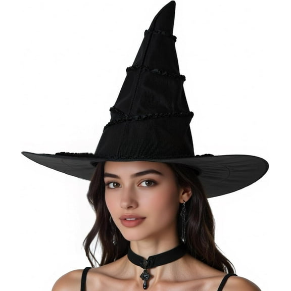 Women Black Witch Hat Adult Halloween Cosplay Wizard Costume Accessories
