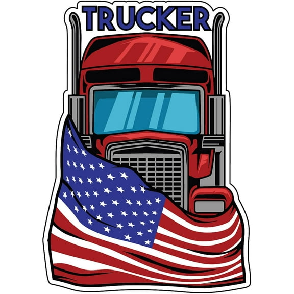 WickedGoodz American Flag Trucker Vinyl Decal - Truck Driver Bumper Sticker - for Laptops Tumblers Windows Cars Trucks Walls