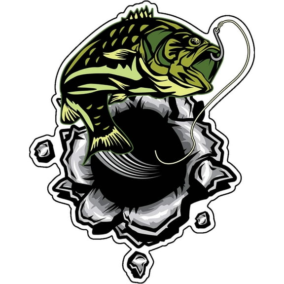 WickedGoodz Hooked Largemouth Bass Vinyl Decal - Fishing Bumper Sticker - for Laptops Tumblers Windows Cars Trucks Walls