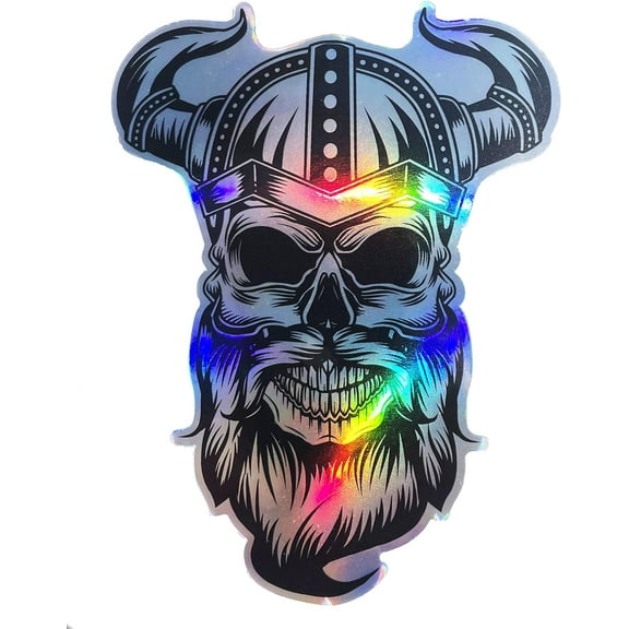 WickedGoodz Horned Helmet Warrior Viking Skull Holographic Vinyl Decal - Norse Sticker - Scandinavian Decal