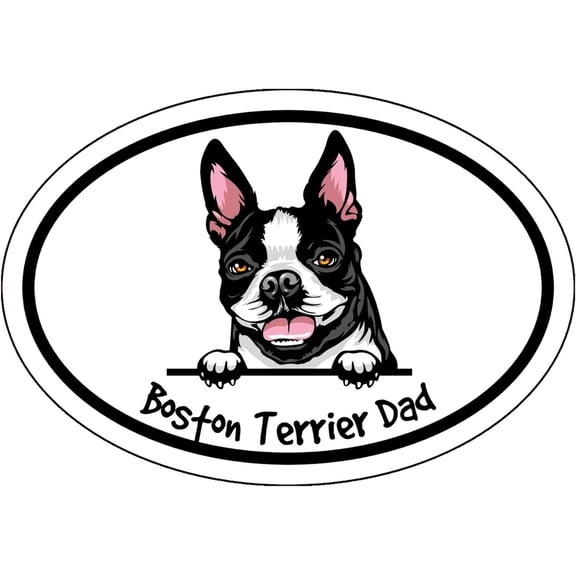 WickedGoodz Oval Boston Terrier Dad Decal - Dog Breed Bumper Sticker - for Laptops Tumblers Windows Cars Trucks Walls