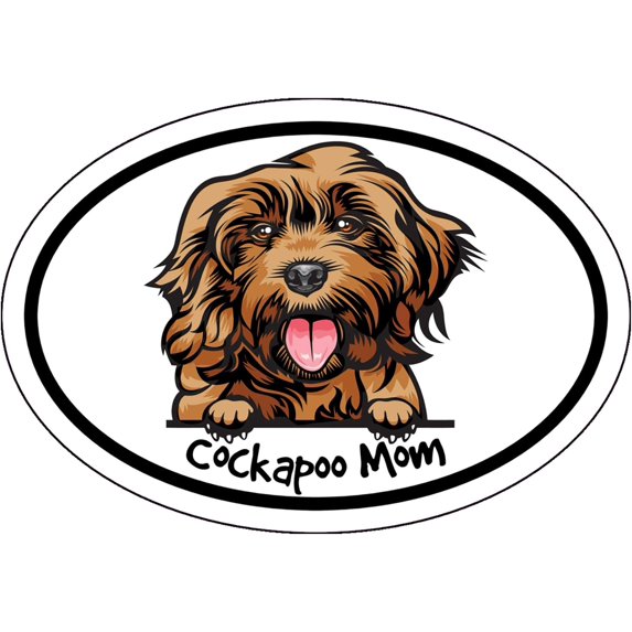 WickedGoodz Oval Cockapoo Mom Decal - Dog Breed Bumper Sticker - for Laptops Tumblers Windows Cars Trucks Walls