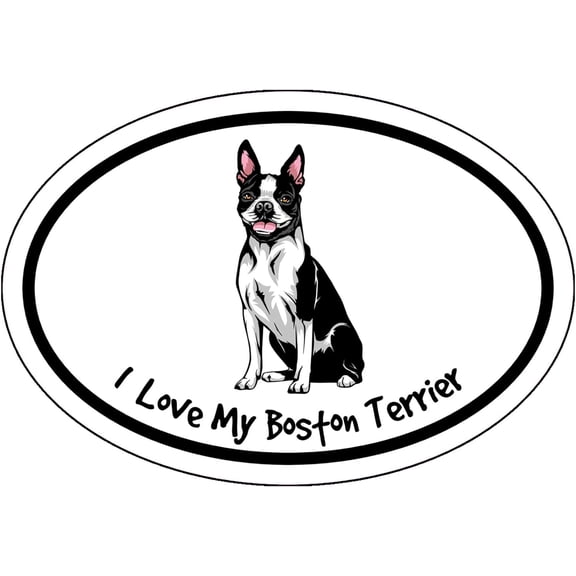 WickedGoodz Oval I Love My Boston Terrier Vinyl Decal - Dog Breed Bumper Sticker - for Laptops Tumblers Windows Cars Trucks Walls