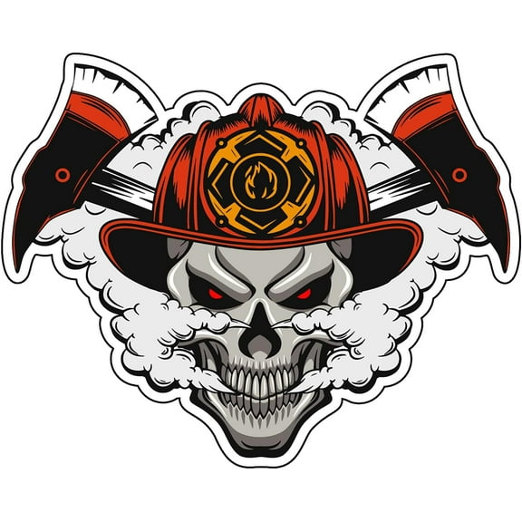 WickedGoodz Smokey Firefighter Skull Vinyl Decal - Fireman Bumper Sticker - for Laptops Tumblers Windows Cars Trucks Walls