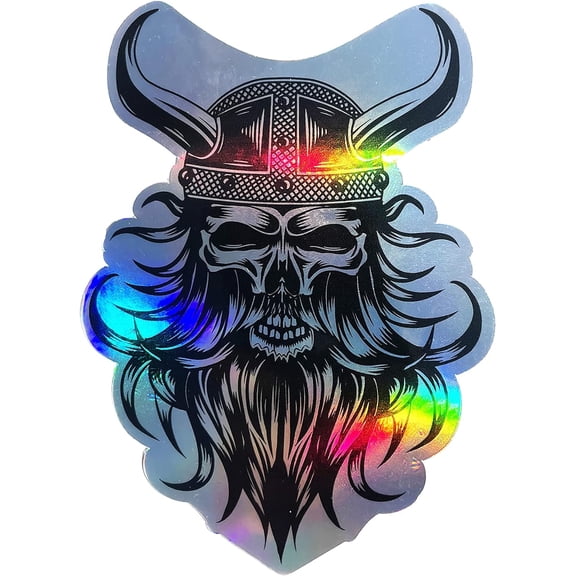 WickedGoodz Viking Skull Holographic Vinyl Decal - Valhalla Bearded Warrior - Norse Bumper Sticker - Scandinavian Sticker