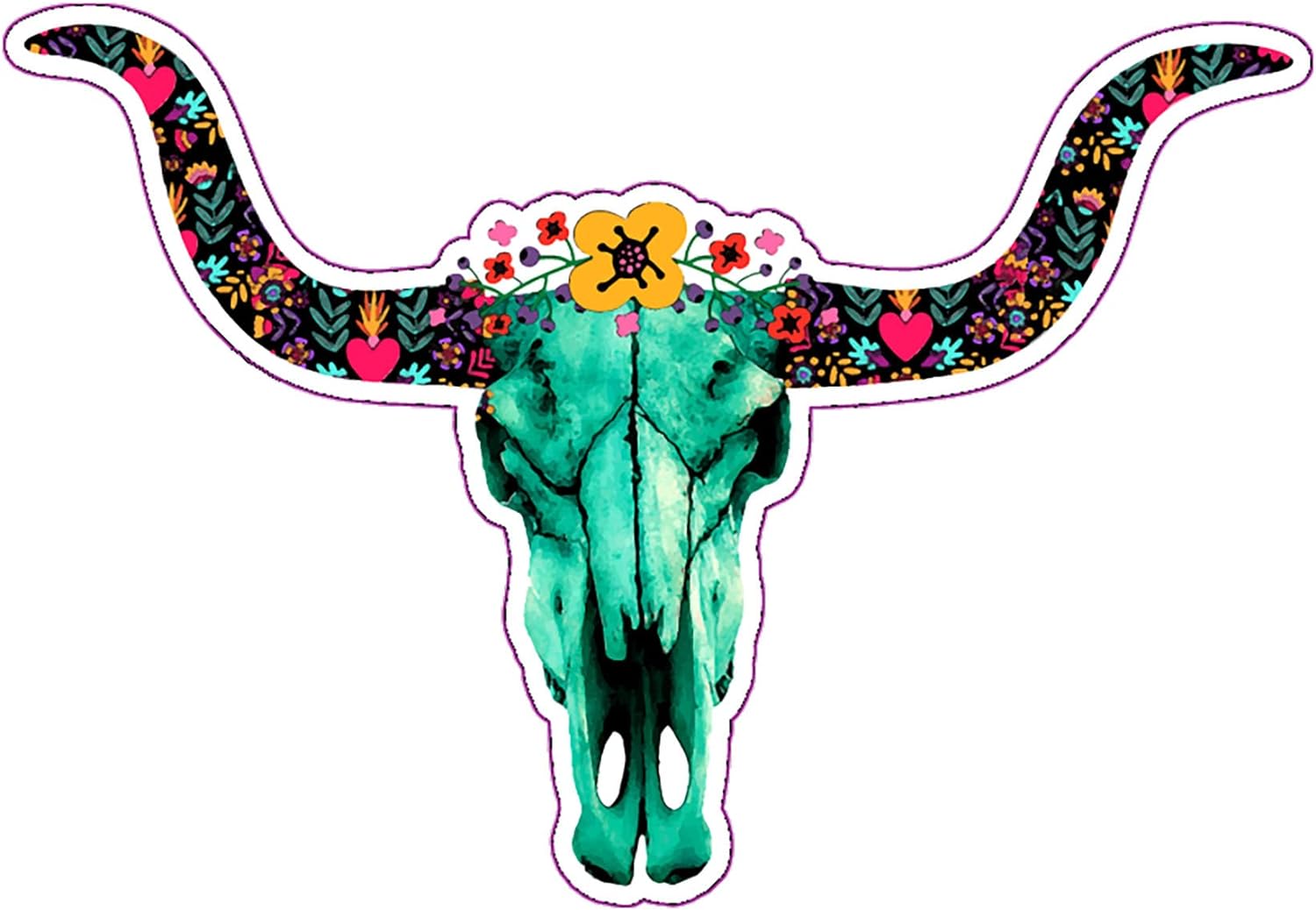 Wickedgoodz Floral Bull Skull Vinyl Decal - Western Bumper Sticker ...