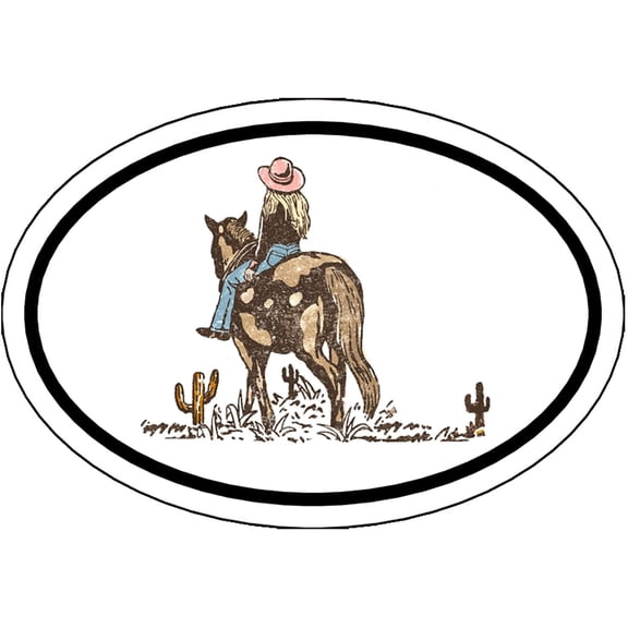Wickedgoodz Oval Cowgirl Desert Vinyl Decal - Southwestern Bumper Sticker - for Laptops Tumblers Windows Cars Trucks Walls