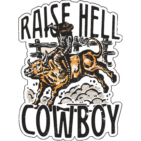 Wickedgoodz Raise Hell Cowboy Vinyl Decal - Western Bumper Sticker - for Laptops Tumblers Windows Cars Trucks Walls