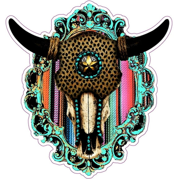 Wickedgoodz Retro Steer Skull Vinyl Decal - Western Bumper Sticker - for Laptops Tumblers Windows Cars Trucks Walls