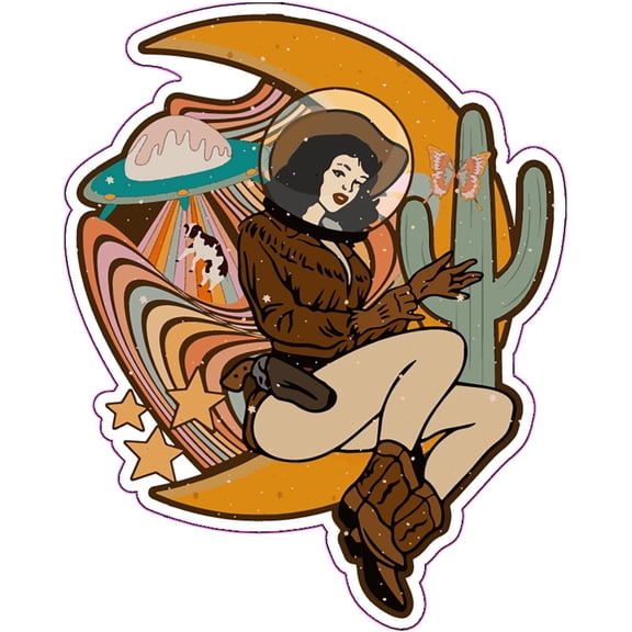 Wickedgoodz Space Cowgirl Vinyl Decal - Western Bumper Sticker - for Laptops Tumblers Windows Cars Trucks Walls