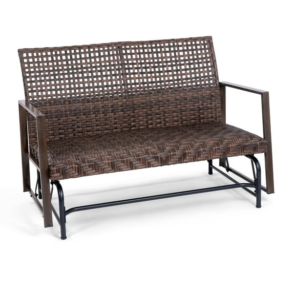 Wicker 2 Person Patio Glider with Double Weaved Wicker Seat, Powder Coated Frame, 50" W x 25.5" D x 35.5" H, 400 Lb Weight Capacity