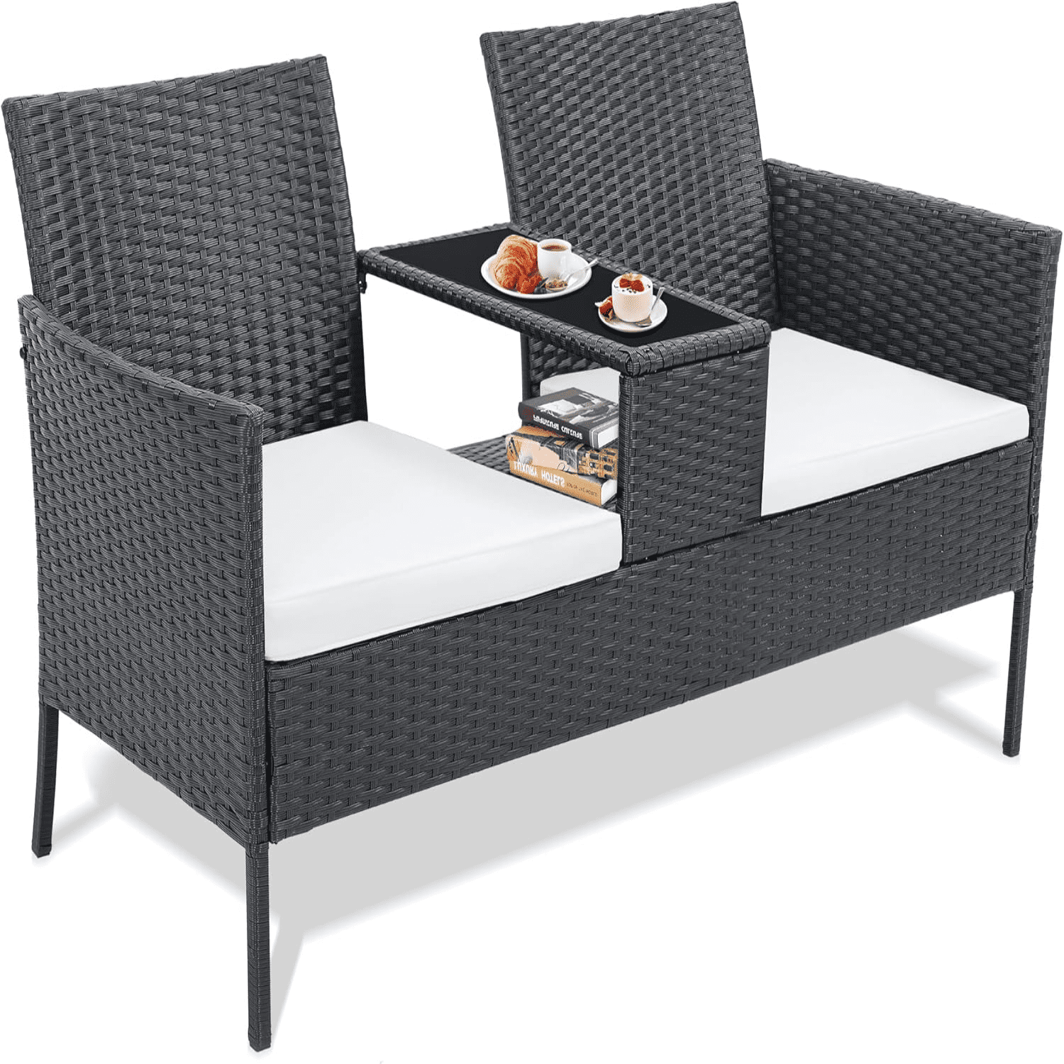 Wicker 2Seat Patio Conversation Sets Outdoor Rattan Loveseat with