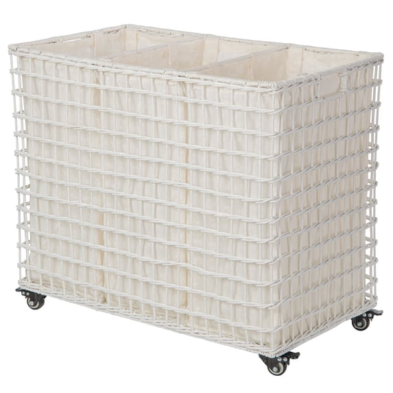 Wicker 3-Bag Rolling Laundry Sorter & Hamper with Caster Wheels
