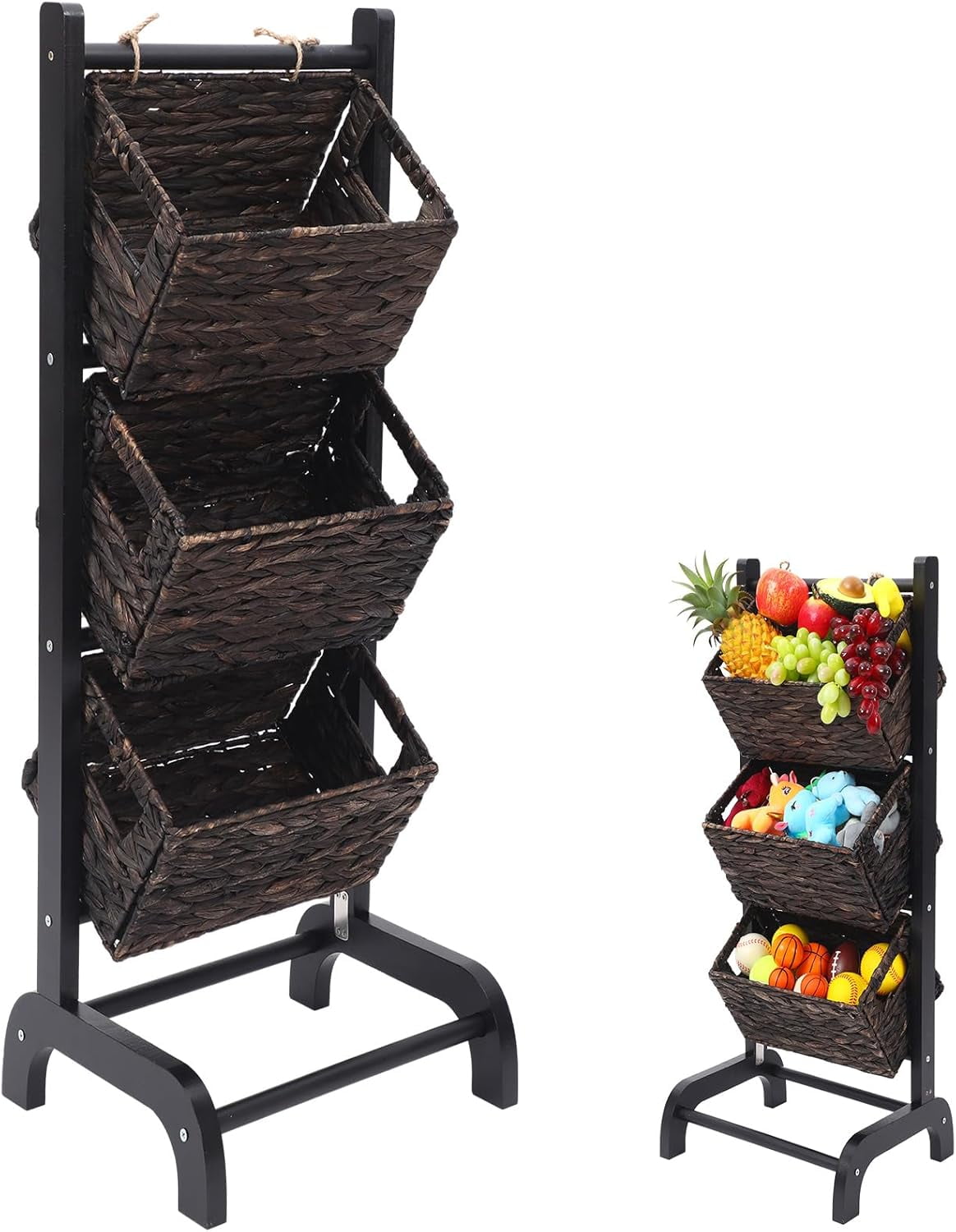 Wicker 3 Tier Foldable Storage Basket Floor Rack with Market Storage ...