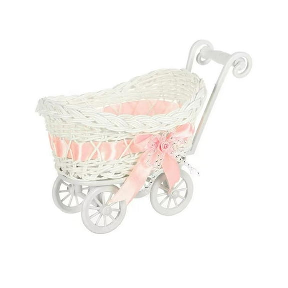 Wicker Baby Carriage for Baby Shower,Woven Rattan Stroller Shaped Flower Basket,Wicker Stroller for Babys Shower,Carriage Centerpieces for Tables,Rattan Babys Carriages Showers Birthday Party Decor