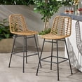 thumbnail image 1 of Wicker Bar Stools Outdoor Rattan Barstools Patio Bar Stool Set,&nbsp;2-Pack Faux Rattan Woven Seat and Black Iron Frame, Modern Design for Garden Backyard Seating, Light Brown 28.75" Seat Height, 1 of 11