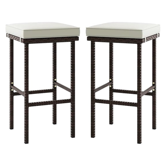 Wicker Bar Stools Set of 2, Bar Height Bistro With Removable Seat Cushions, Backless Patio Pub With Footrest Support 400 LBS, for Balcony, Poolside