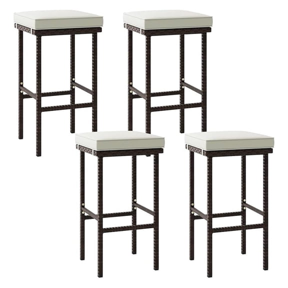 Wicker Bar Stools Set of 4, Bar Height Bistro With Removable Seat Cushions, Backless Patio Pub With Footrest Support 400 LBS, for Balcony, Poolside