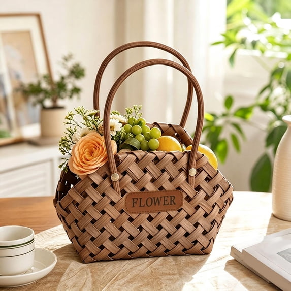 Wicker Basket 9.8x9.1x4.3 Inch Handwoven Wood Chip Storage Basket with ...