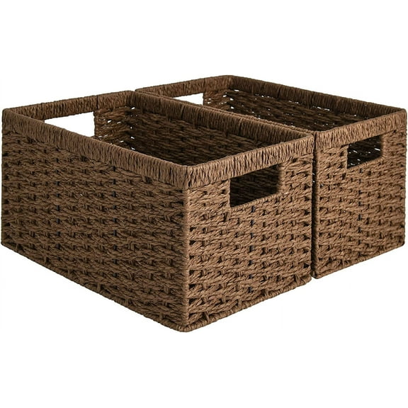 Wicker Basket, Baskets for Organizing, Storage Basket with Built-in Handles, Water Hyacinth Shelves (Medium 2-Pack, Natural Hyacinth)