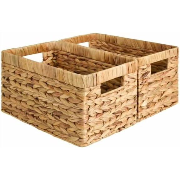 Wicker Basket, Baskets for Organizing, Storage Basket with Built-in Handles, Water Hyacinth Shelves (Medium 2-Pack, Natural Hyacinth)