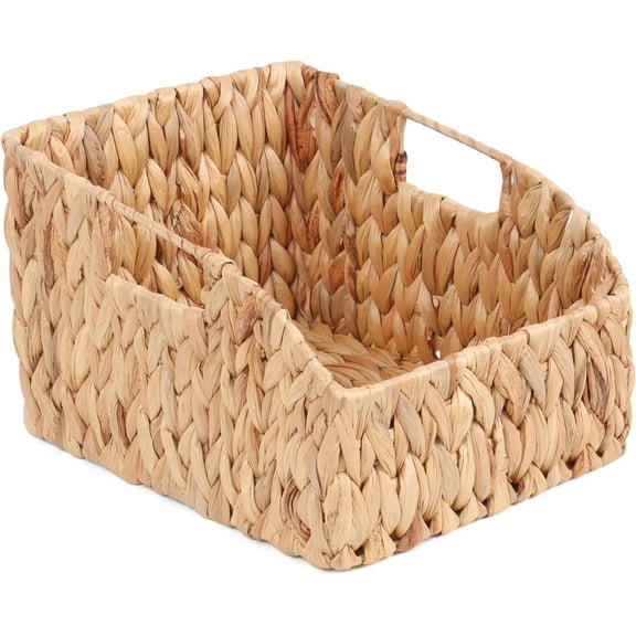 Wicker Basket with Handles, Handwoven Storage Basket for Pantry, Trapezoid Decorative Baskets for Shelves Home Organizer (Natural(Water Hyacinth), 9.05"L x 11"W x 7.08"H)