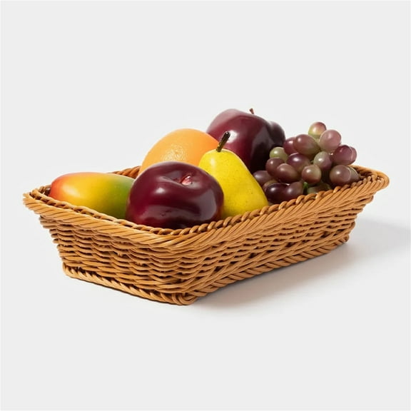 Wicker Basket Imitation Rattan Woven Rectangular Bread Basket Fruit Basket Supermarket Hotel Display Basket Desktop Storage Basket Wicker Basket for Plant,Decorative Wall Rattan Basket for Front Door