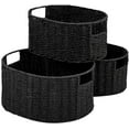 thumbnail image 1 of Wicker Basket, Set of 3 Round Storage Baskets for Organizing, Woven Paper Rope Wicker Storage Basket with Handles, Black Cube Storage Organizer Bins Baskets for Shelves & Decor, Black, 1 of 15