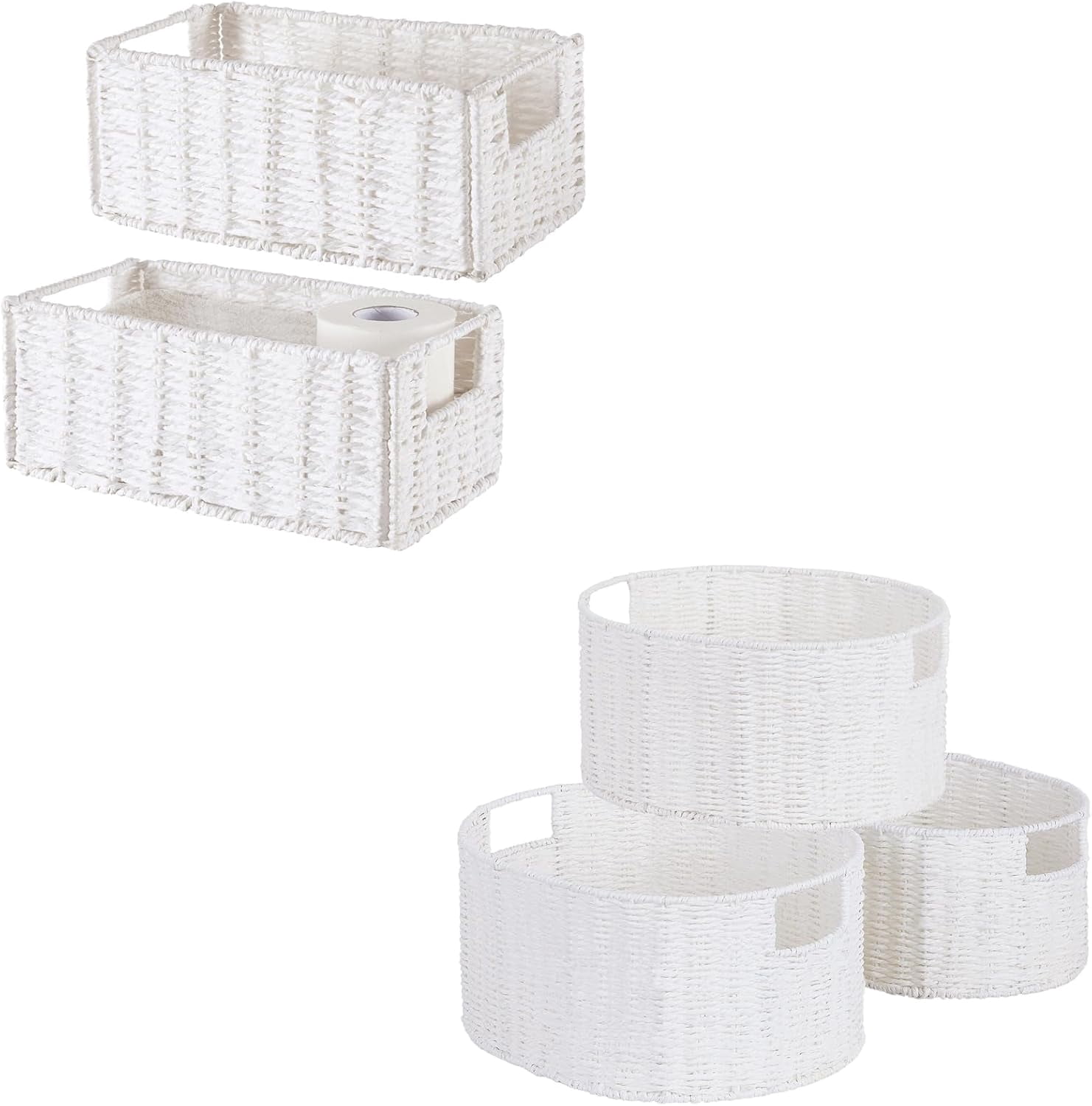 Wicker Basket, Set of 5 Hand-Woven Wicker Storage Baskets for Shelves