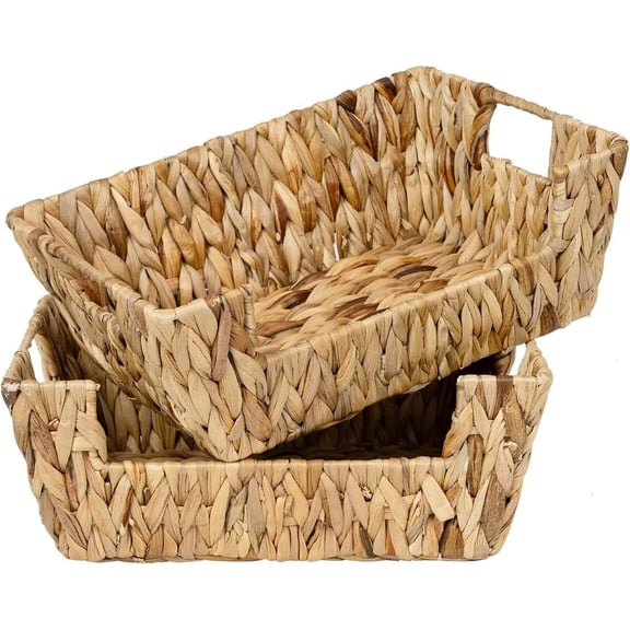 Wicker Basket for Pantry Organizers and Storage, Stackable Water Hyacinth Storage Baskets for Pantry Shelves, 2-Pack