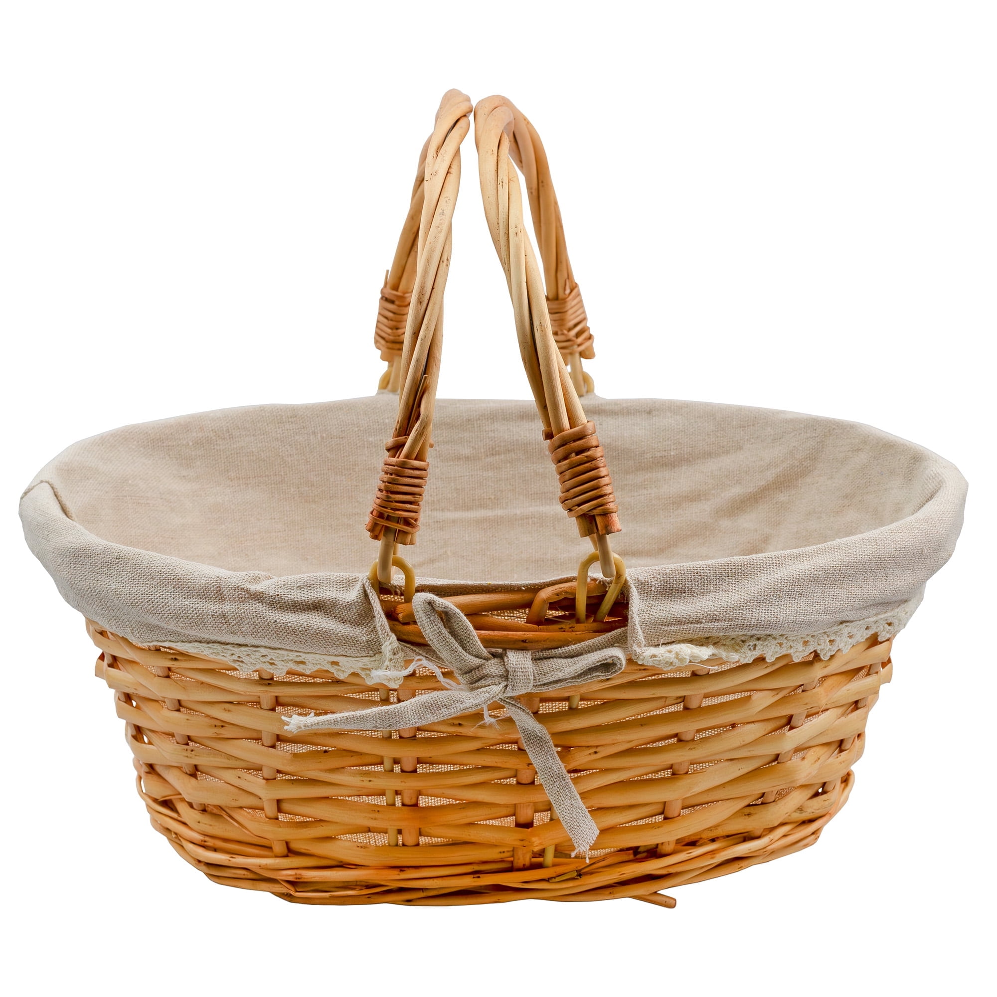 Natural Brown Oval Wicker Basket with Fabric Liner