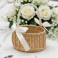 thumbnail image 1 of Wicker Basket with Handle and Bow, Small Woven Flower Basket for Wedding, Basket for Party, Home Decoration (White, 15cmx24cm), 1 of 7
